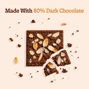 Almond chip brownie crisp topped with sliced almonds – made with 80% dark chocolate